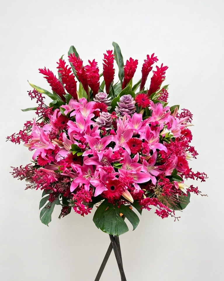 鴻運當頭 ‧ 紅薑花百合招財花籃